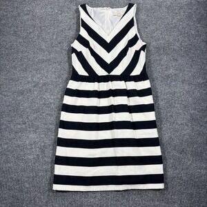 LOFT Striped Dress Women 6 Black White Chevron Sleeveless‎ V-Neck Fit & Flare